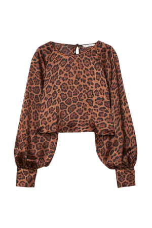 Satin Crop Blouse - Brown/jaguar-patterned - Ladies | H&M US