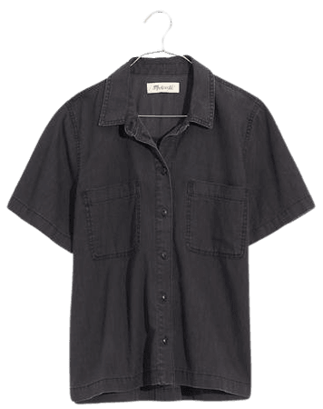 Denim Short-Sleeve Button-Up Shirt in Lunar Wash