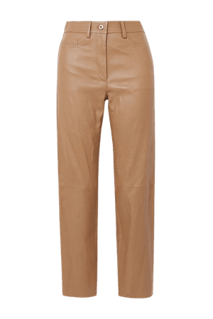 Camel Teddy leather tapered pants | Joseph | NET-A-PORTER