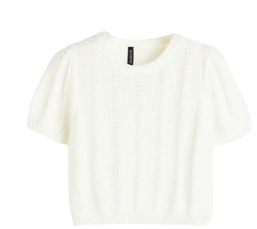Textured-knit Puff-sleeved Top - Cream - Ladies | H&M US