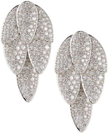 SUTRA 18K White Gold Pave Diamond Lotus Leaf Short Drop Earrings | Neiman Marcus