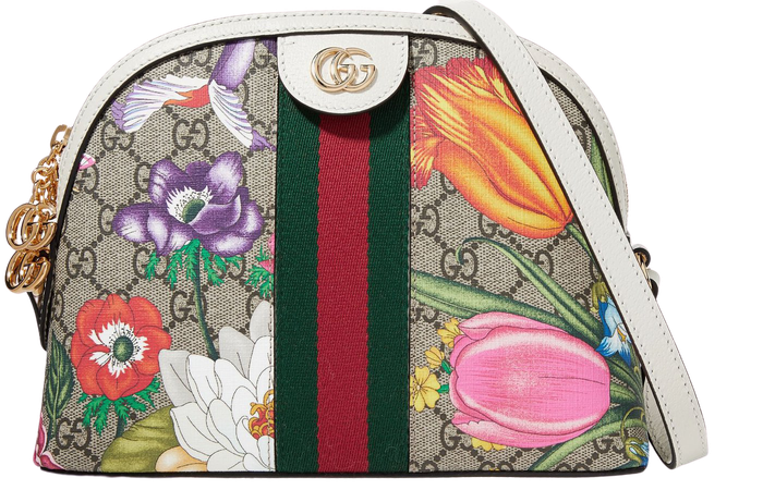 Neutral Ophidia textured leather-trimmed printed coated-canvas shoulder bag | Gucci | NET-A-PORTER