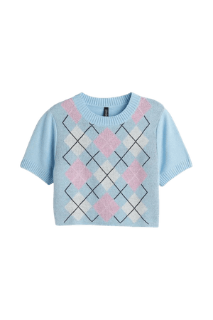 Knit Crop Top - Light blue/argyle - Ladies | H&M US