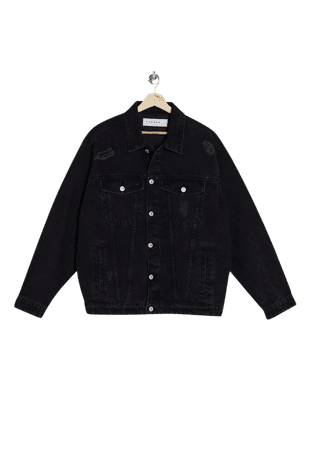 TOPMAN Black Ripped Denim Jacket | Topshop