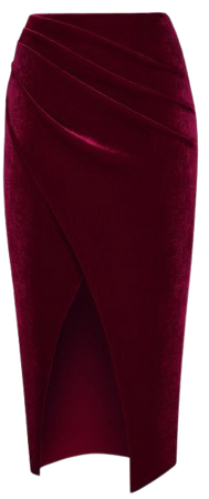 Rasario Women's Red Draped Velvet Midi Skirt