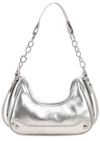 Women's Y2K Daily Metallic Solid Color Half Chain Strap Croissant Underarm Shoulder Bag In SILVER | ZAFUL 2023