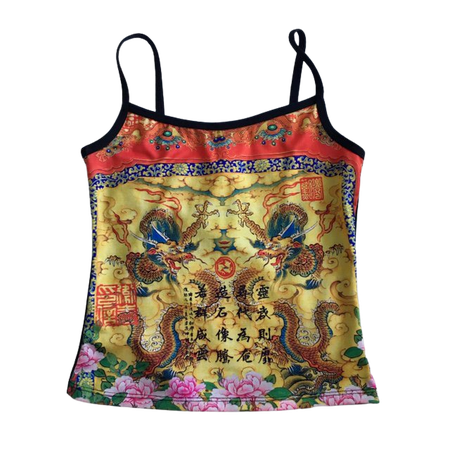 Vintage 90s Chinese dragon print tank top One Size... - Depop