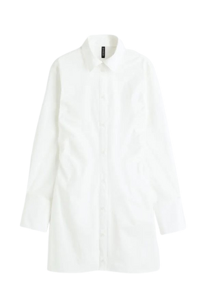 Gathered Poplin Shirt Dress - White - Ladies | H&M US