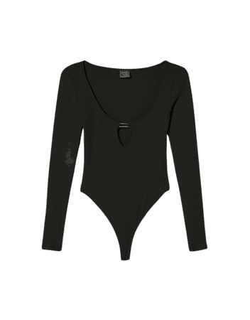 Long sleeve ribbed bodysuit with ring - Tees and tops - Woman | Bershka