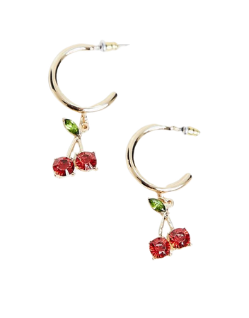 Topshop gem cherry drop hoop earrings in gold | ASOS