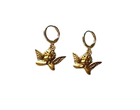 Cherub Hoop Earrings Gold Angel Hoops Angel Earrings Angel | Etsy