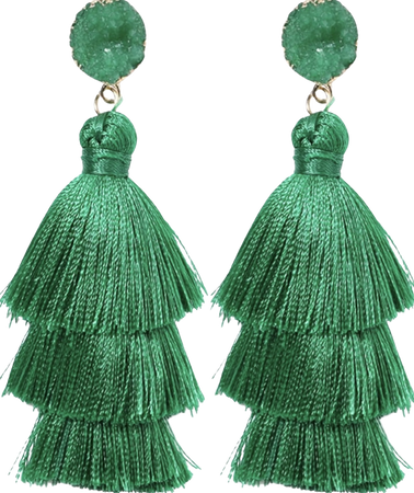 Green tassel earrings