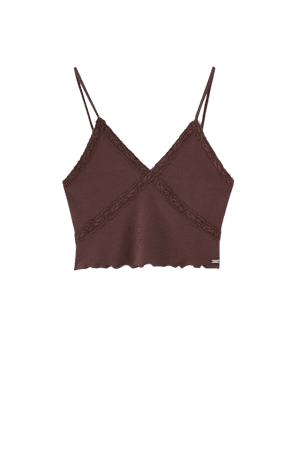 Brown crop top with lace trims - pull&bear