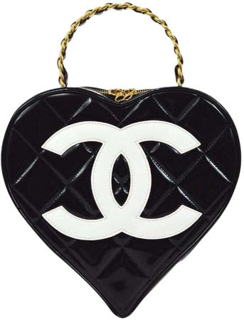 Chanel CHANEL CC Black White Patent Leather Gold Heart Vanity Top Handle Satchel  Bag For Sale at 1stDibs