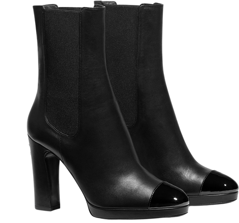 Lambskin & Patent Calfskin Black Ankle Boots | CHANEL