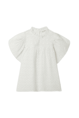 Mae Gathered Broderie Anglaise Cotton Top - White