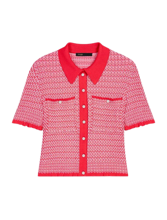 224MANAMAILLE Cropped herringbone polo shirt - Spring-Summer Collection - Maje.com