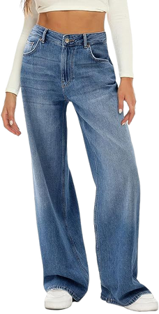 HDLTE Women Wide Leg Jeans High Waist Baggy Jeans Loose Boyfriend Jeans Denim Pants Y2K at Amazon Women's Jeans store