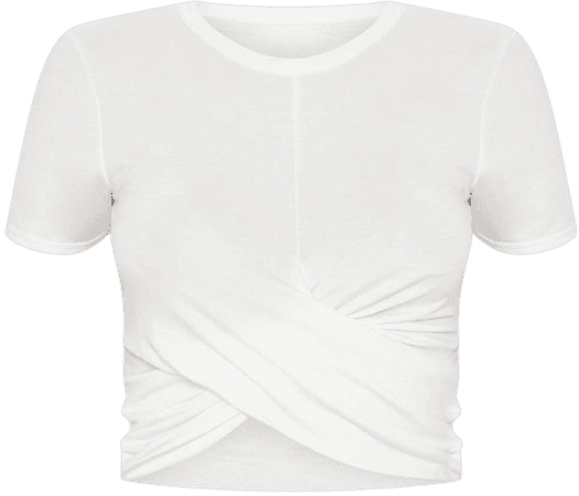 Cream Twist Front Short Sleeve T Shirt | PrettyLittleThing