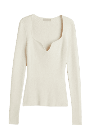 Rib-knit Top - Light beige - Ladies | H&M US