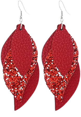Amazon.com: Leather Earrings 3 Layered Lightweight Faux Leather Leaf Earrings Layered Glitter Design Drop Earrings Fashion Retro Sequin Shining Statement Dangle Earring for Women Girl Jewelry-red: Clothing, Shoes & Jewelry