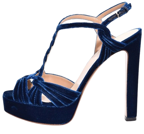 Velvet Platform Heel in Navy Blue