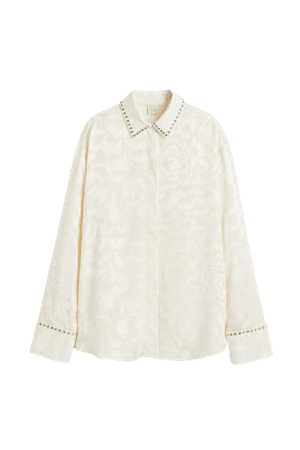 Rhinestone-embellished Jacquard-weave Shirt - Cream - Ladies | H&M US
