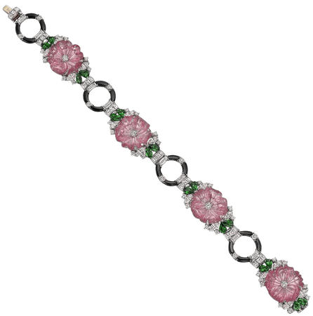 Raymond C. Yard Pink Tourmaline, Tsavorite and Diamond Flower Bracelet