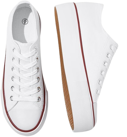 Amazon.com | SERNIAL Women's White Platform Sneakers Low Top Platform Shoes Lace Up Canvas Shoes for Women(White,US9) | Fashion Sneakers