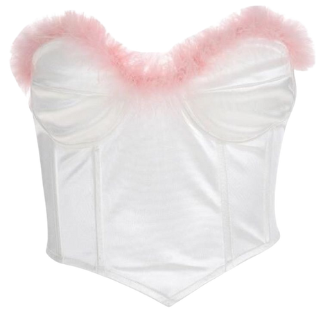 white pink fur trimmed strapless top