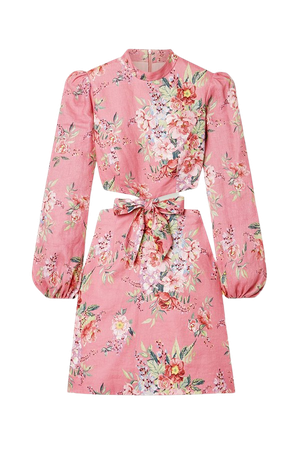 Baby pink Bellitude cutout floral-print linen mini dress | Zimmermann | NET-A-PORTER
