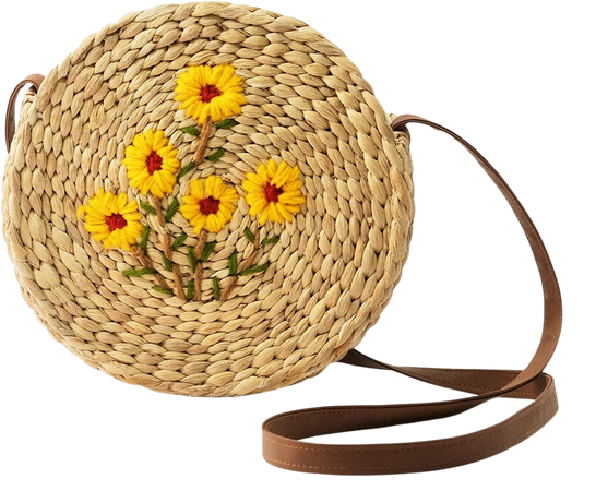 GAIAMADE Seagrass Vacation Purse with Shoulder Strap and Zipper, Round Wicker Bag, Summer Purse, Embroidered Sunflower Woven Beach Bag, Basket Purse, Round Rattan Bags For Women, Straw Purse: Handbags: Amazon.com