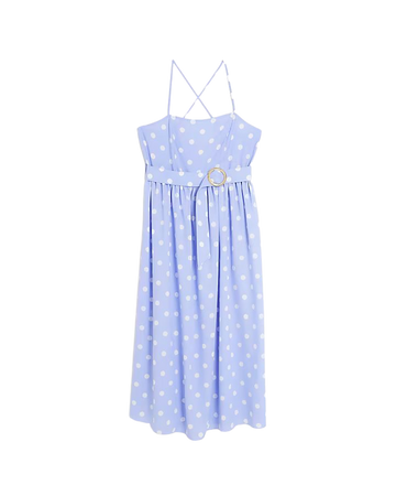 Blue spotted belted swing midi dress | River Island