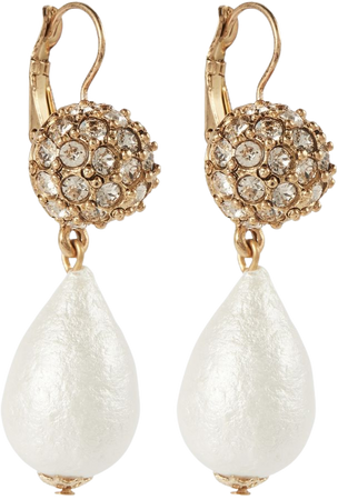 Silk Pearl Drop Earrings With Crystals in Gold - Oscar De La Renta | Mytheresa