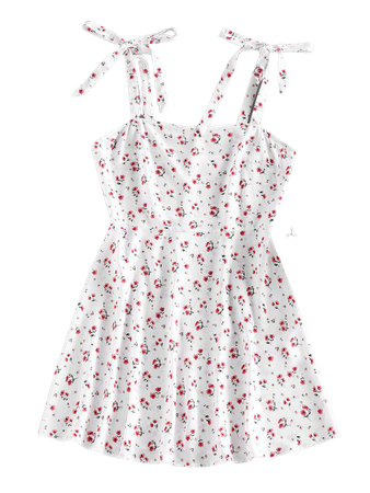 [33% OFF] 2021 ZAFUL Floral Tie Shoulder Mini Summer Dress In WHITE | ZAFUL