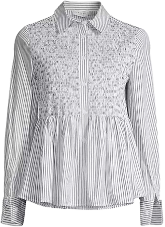 Shop Harshman Mei Smocked Striped Cotton Shirt | Saks Fifth Avenue