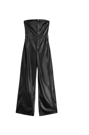 Wide-leg faux leather bandeau jumpsuit with bow - Dresses - Women | Bershka