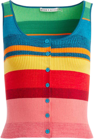Alice + Olivia Daryn Stripe Button-Up Knit Tank Top | Nordstrom