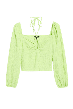 Lime green sweetheart neck top with keyhole design - Lime green - Monki WW