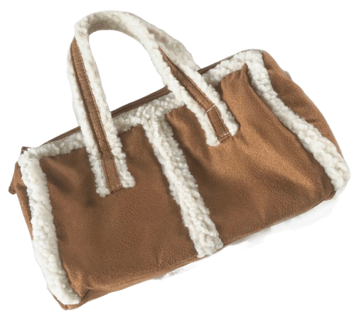 beige and tan sherpa suede and fur bag