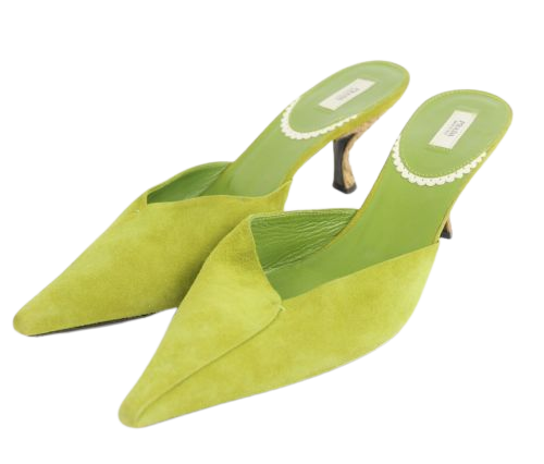PRADA Lime Green Suede Leather Kitten Heels Mules Classic Slide Shoes WOMENS 7.5 | eBay