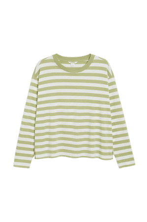 Soft long-sleeve top - Green and white stripes - T-shirts - Monki WW