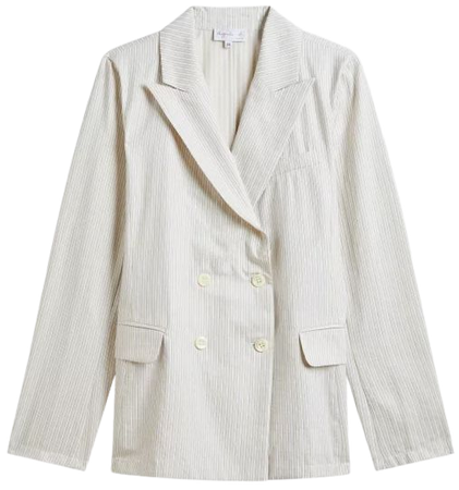 beige cotton double-breasted striped jacket | agnès b.