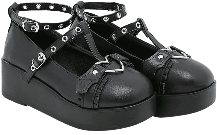 Amazon.com | XIONG HUI Womens Mary Janes Platform Shoes Dark Gothic Lolita Heels Ankle Strap Chunky Uniform Goth Platform Boots Gothic Pumps Black | Shoes