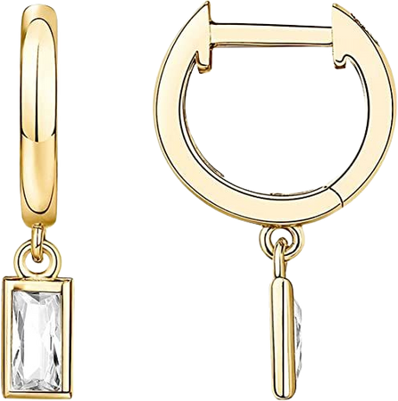 Amazon.com: PAVOI 14K Gold Plated S925 Sterling Silver Post Drop/Dangle Huggie Earrings for Women | Dainty Earrings (Baguette, Yellow-Gold-Plated): Clothing, Shoes & Jewelry