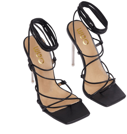 Sunbathe Square Toe Lace Up Clear Perspex Heel In Black Faux Leather | EGO