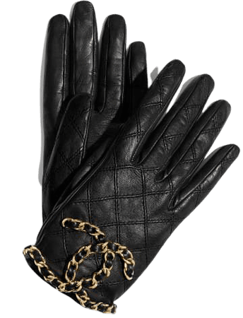Gloves, lambskin & gold-tone metal, black - CHANEL