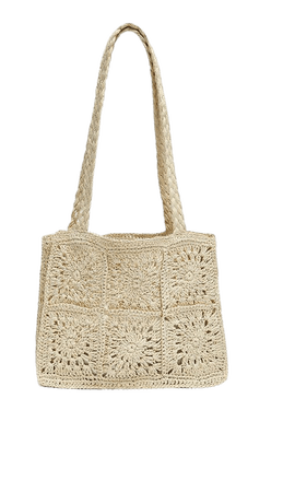 Floral woven paper bag - pull&bear