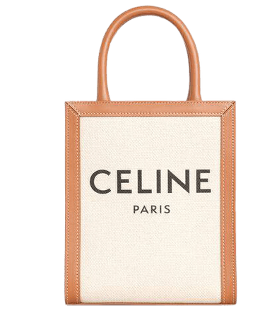 Mini Vertical Cabas Celine in Canvas with Celine print and calfskin - Brown|Beige | CELINE