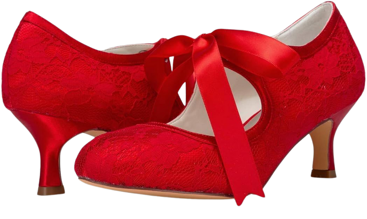Amazon.com | JIAJIA 140311 Women's Bridal Shoes Closed Toe Stiletto Heel Lace Satin Pumps Ribbon Tie Wedding Shoes Color Ivory,Size 9 B(M) US/40 EU | Pumps